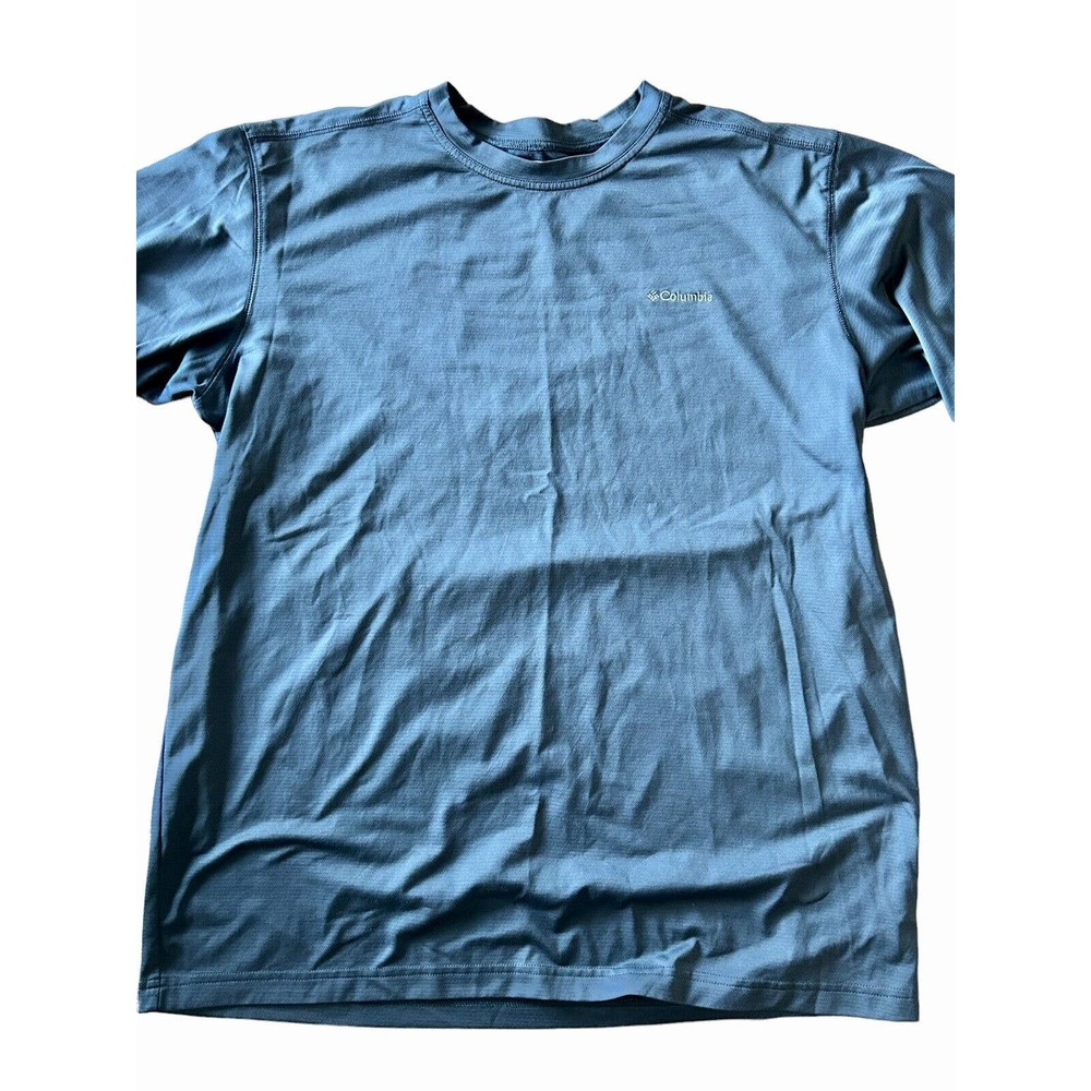 Columbia Men T Shirt Size XL Short Sleeve Crew Neck Dry Fit With Logo Slate Blue